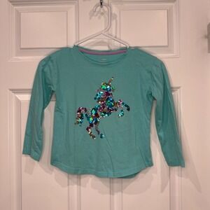 Sonoma Kids Girls Teal Sequin Unicorn Long Sleeve Graphic Tee Shirt Size‎ 6